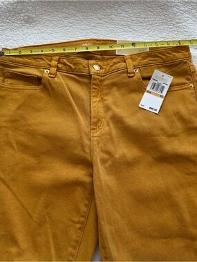 Michael Kors Mustard Yellow Straight-Leg Pants with Gold Hardware
